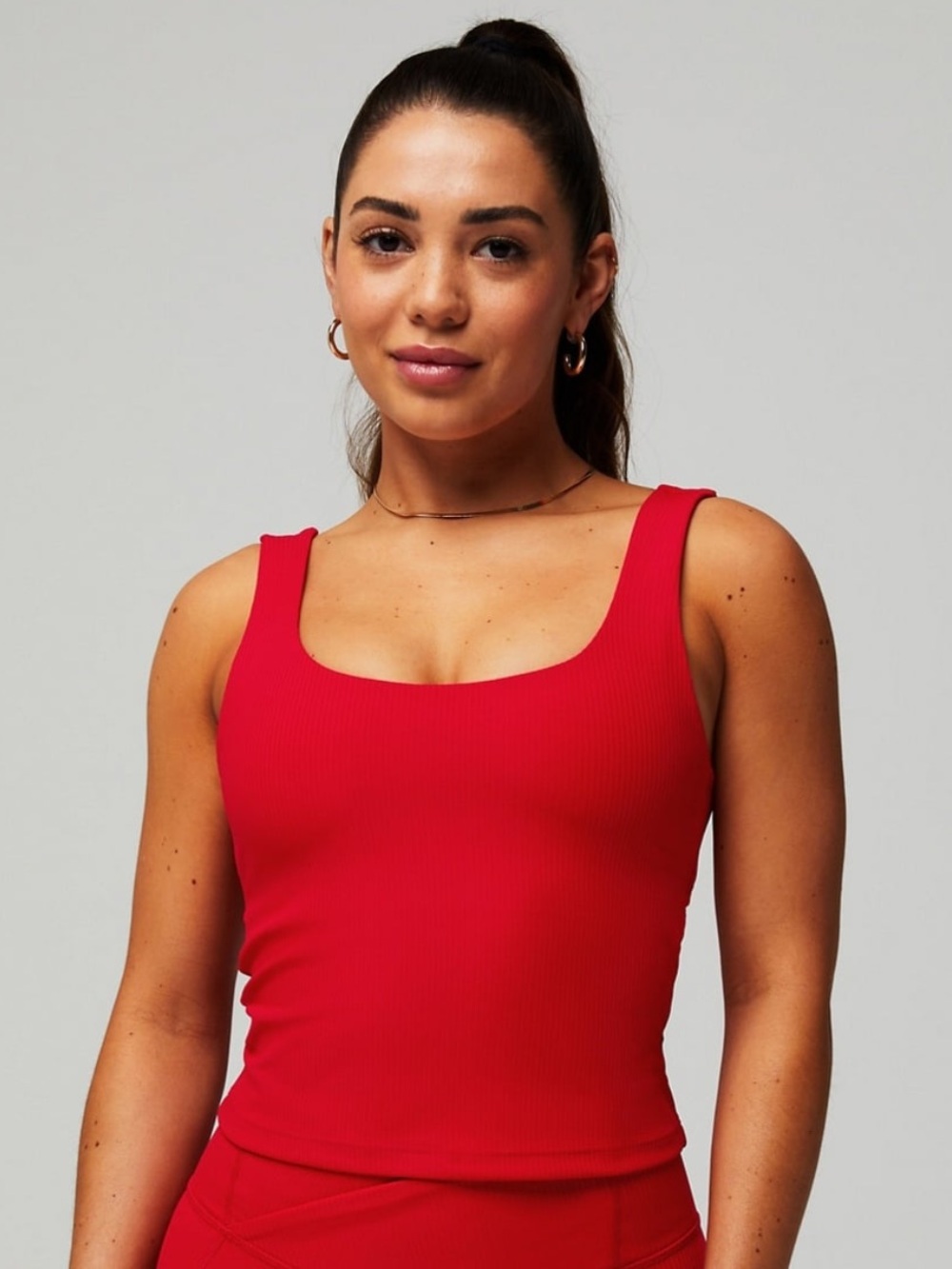 Fabletics Oasis Red Rib Twist Built- In Bra Tank